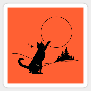 Cool Sun Black Cat in orange Sticker